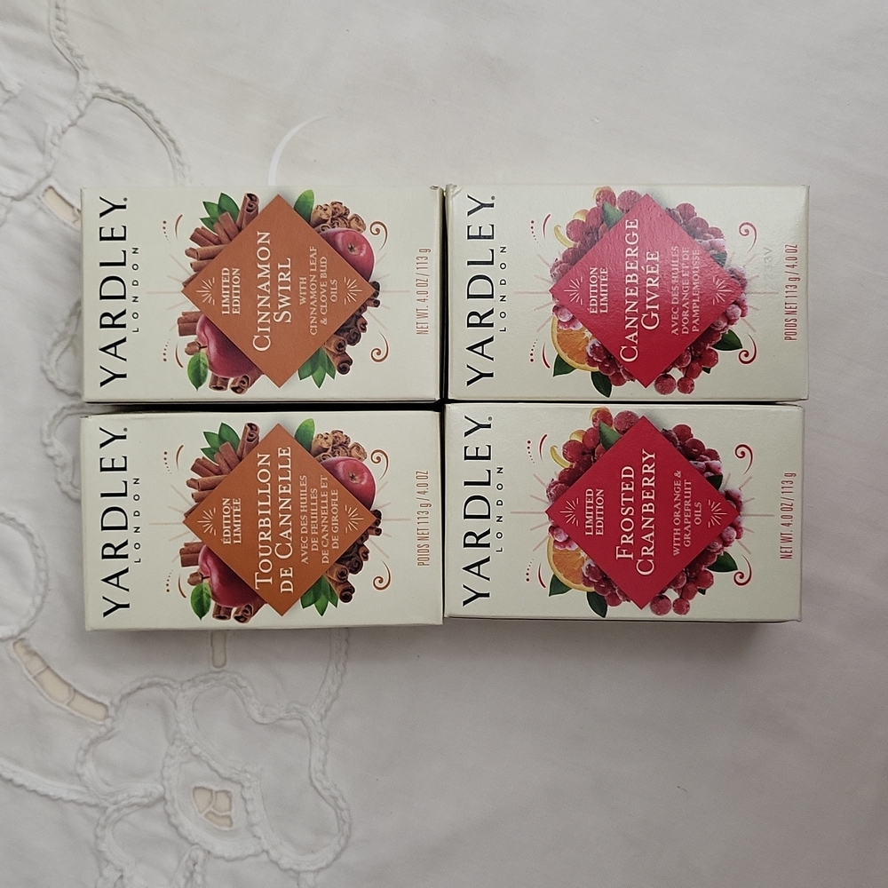 4 Yardley Limited Edition Holiday Cinnamon Swirl & Frosted Cranberry Soap 4 oz